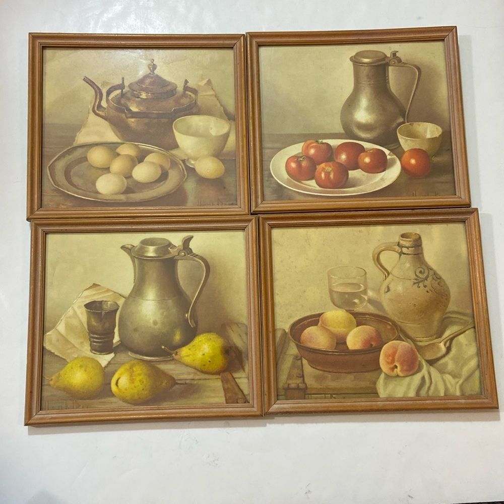 Henk Bos Hammond Mid Century Vintage Of 4 Hank Bes Kitchen Prints Flamed Decor